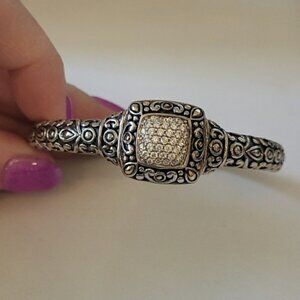 Angel By John Hardy Sterling Silver 925 CZ 14K Yellow Gold Hinged Cuff Bracelet